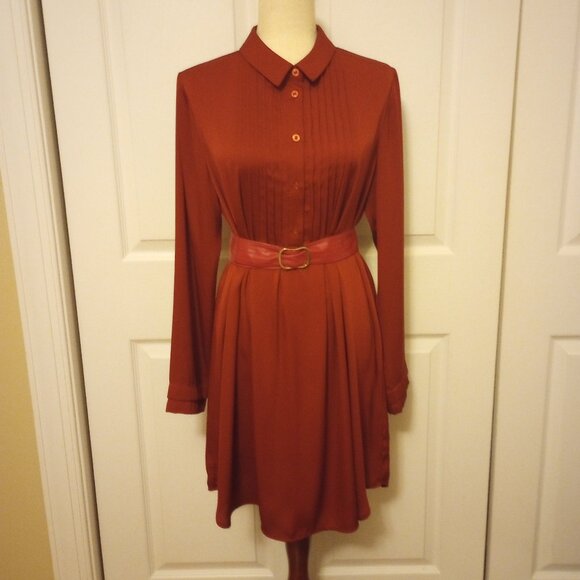 BCBG Rich Burgundy Silky Swing Tunic Shirt Dress sz M - Picture 9 of 14